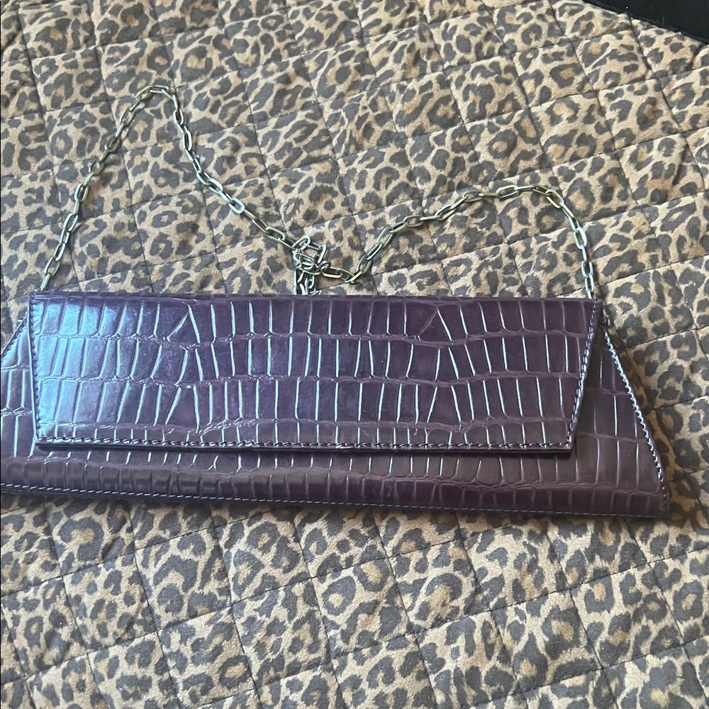 Elegant Purple Crocodile-Embossed Clutch